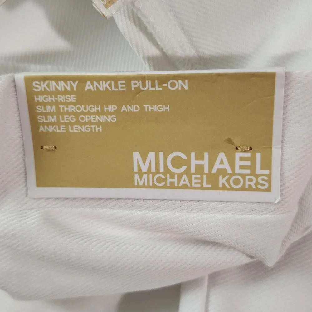 NWT MICHAEL Michael Kors White Skinny Ankle Pull-On Pants  Large - Picture 7 of 7